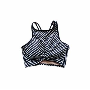 Kona Sol Women's Black and White Striped Twist Swim Top